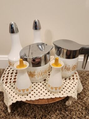 GEMCO Butterfly Gold 6 Piece Set Sugar & Cream / Oil & Vinegar / Salt & Pepper